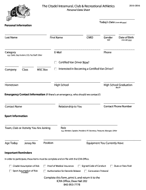 The Citadel Intramural Club Recreational Athletics Forms