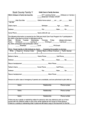 YMCA Childcare Enrollment Form