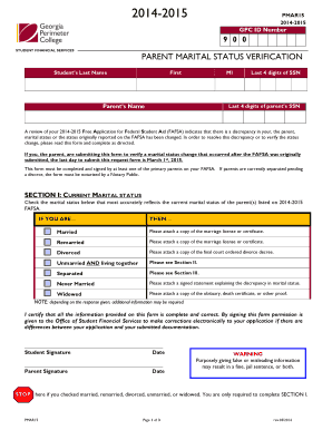 Parent Marital Status Verification Form