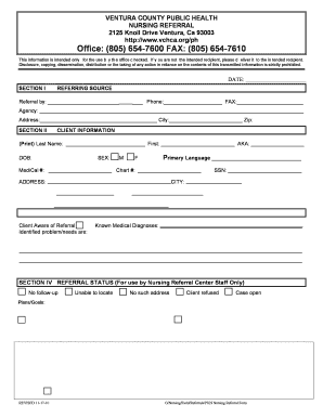 Ventura County Public Health Nursing Referral Form