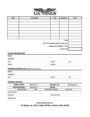 US Wings Order Form