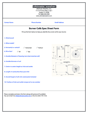 Burner Coils Spec Sheet Form