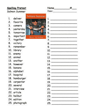 Spelling Pretest Form