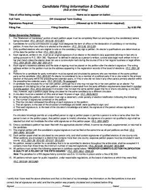 Candidate Filing Information Checklist