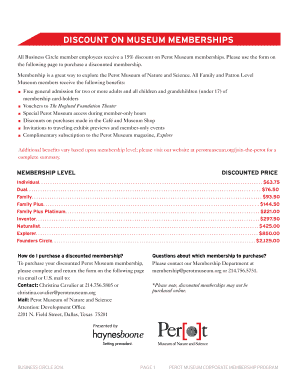 Perot Museum Employee Discount Membership Form