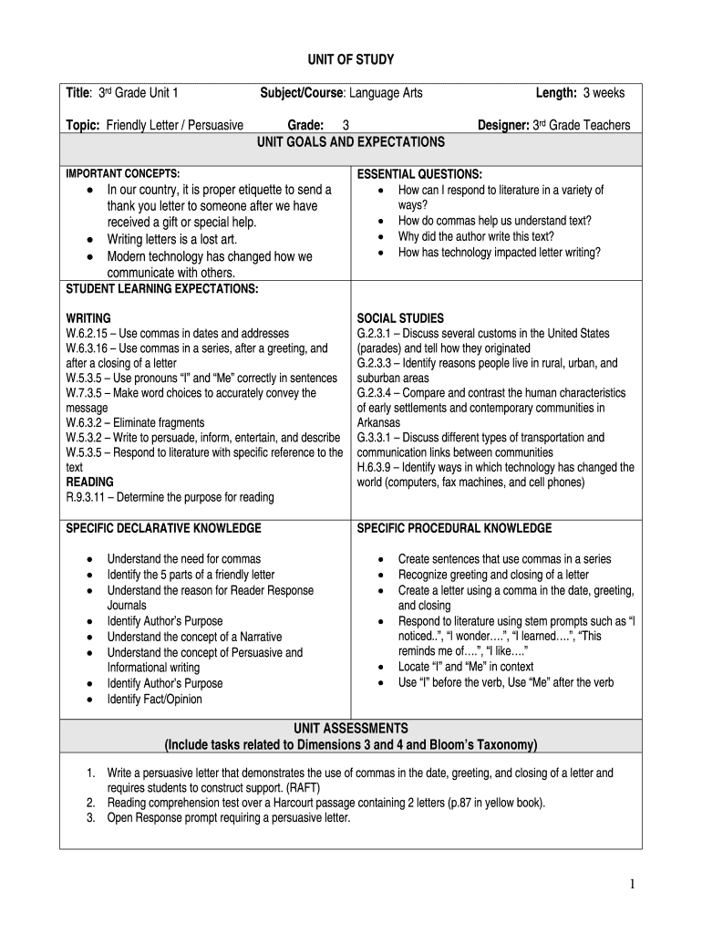 Fillable Online Title: 3rd Grade Unit 1 Fax Email Print - pdfFiller