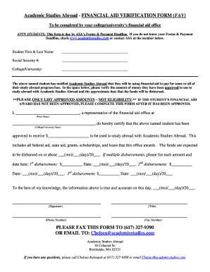 Financial Aid Verification Form