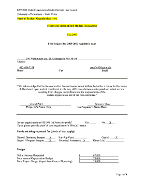 2009-2010 Student Organization Fees Request