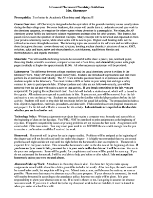 AP Chemistry Course Syllabus and Honor Code Agreement