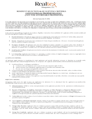 Resident Selection & Qualifying Criteria