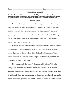 Classical Roots Lesson 6 Worksheet