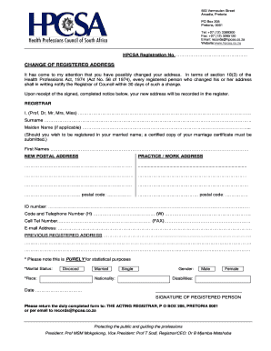 HPCSA Change of Registered Address Form