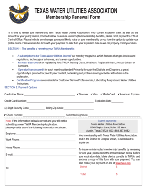 Texas Water Utilities Association Membership Renewal Form