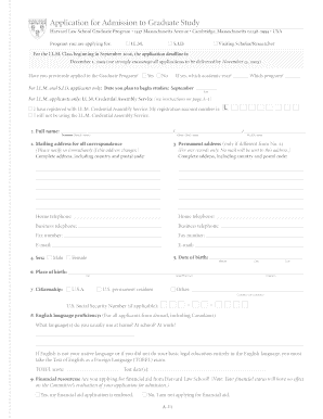Harvard Law School Graduate Program Application