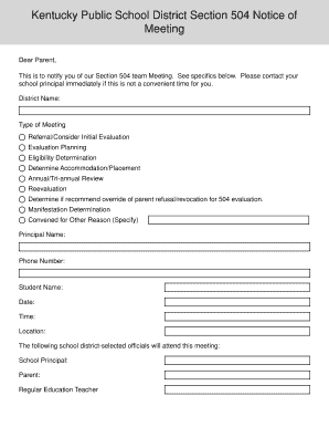 Kentucky Section 504 Meeting Notice