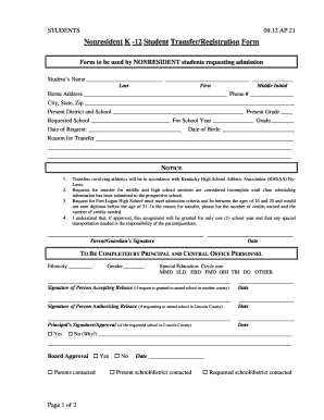 Nonresident K-12 Student Transfer/Registration Form