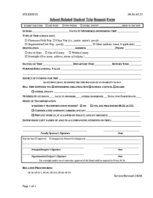 School-Related Student Trip Request Form