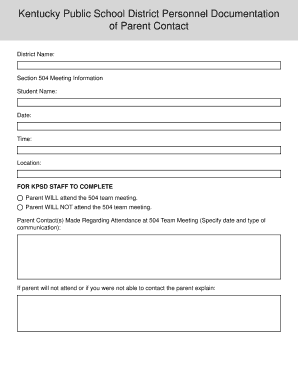Kentucky 504 Meeting Attendance Form