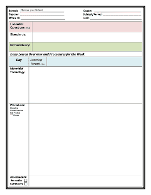 Weekly Lesson Plan Template
