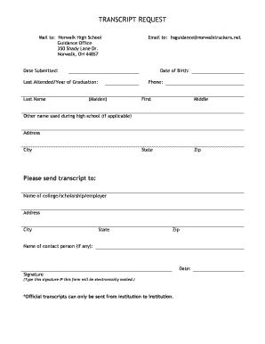 High School Transcript Request Form