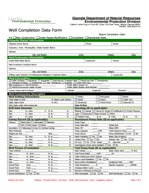 Georgia Well Completion Data Form
