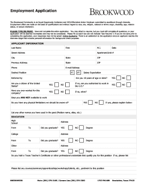 Brookwood Community Employment Application