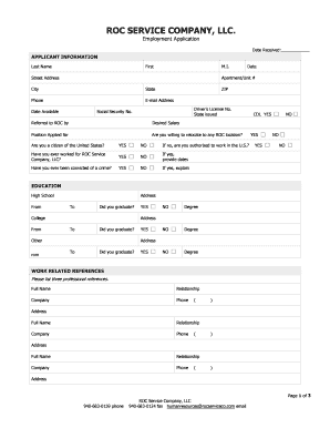 fillable online employment application roc service company fax