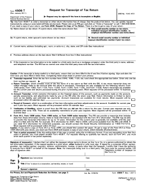 IRS Form 4506-T Request for Transcript of Tax Return