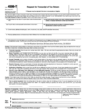 IRS Form 4506-T Request for Transcript of Tax Return