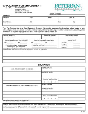 Peter Pan Seafoods Employment Application