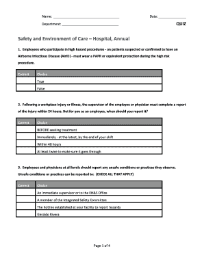 Safety and Environment of Care Hospital Annual Quiz