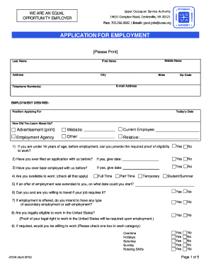 Upper Occoquan Service Authority Application for Employment