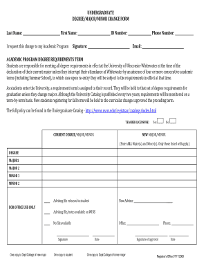 Undergraduate Degree/Major/Minor Change Form
