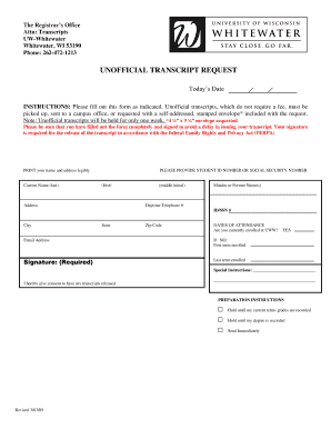 Unofficial Transcript Request Form