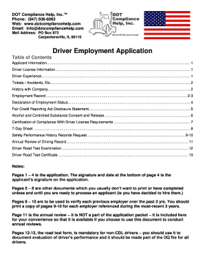 Driver Employment Application Form