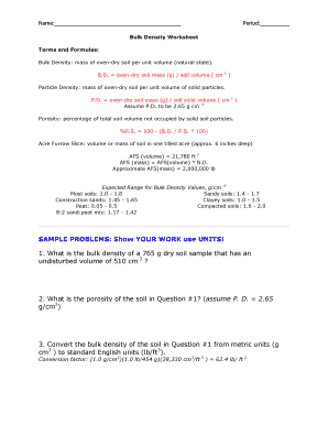 Metric system and dimensional analysis worksheet - Bulk Density Worksheet - Weber School District