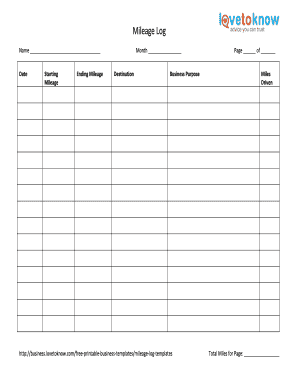 Mileage Log Template Mileage Log Template