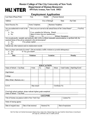 Hunter College Employment Application