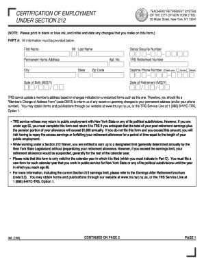 Certification of Employment Teachers Retirement System