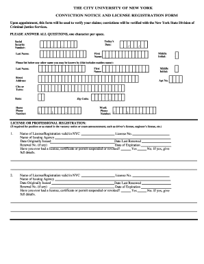 CUNY Conviction Notice and License Registration Form