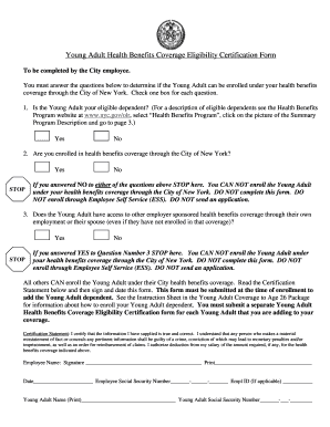 Young Adult Health Benefits Coverage Eligibility Certification Form