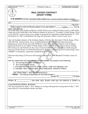 Iowa Real Estate Contract Short Form