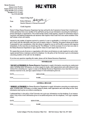 Hunter College Credit Inquiry Authorization Form