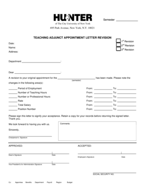 Appointment letter pdf - TEACHING ADJUNCT APPOINTMENT LETTER REVISION - hr hunter cuny