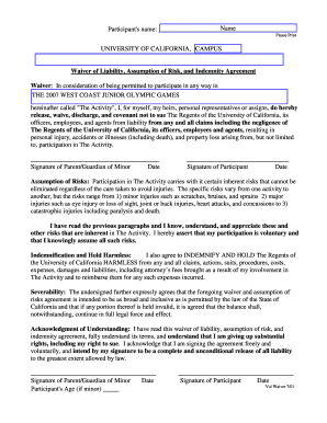 University of California Waiver of Liability