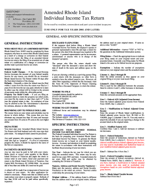 Amended Rhode Island Individual Income Tax Return