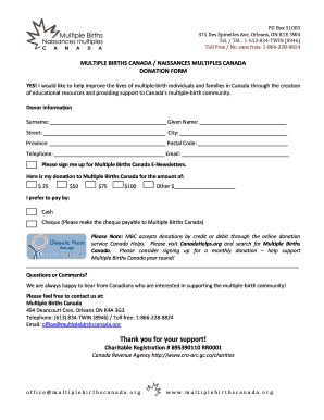 Multiple Births Canada Donation Form
