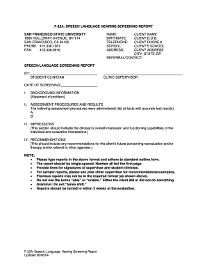 Speech Language Hearing Screening Report
