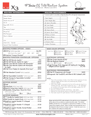 F Series CG Tilt Recline System Order Form