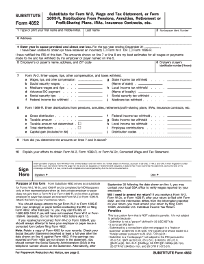 IRS Form 4852 Substitute for W-2 or 1099-R